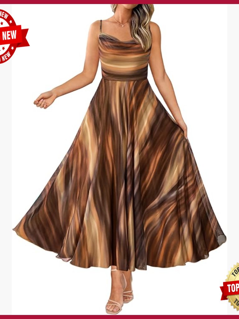 Floral Maxi Dress Spaghetti Strap A-Line Cowl Neck Summer Formal